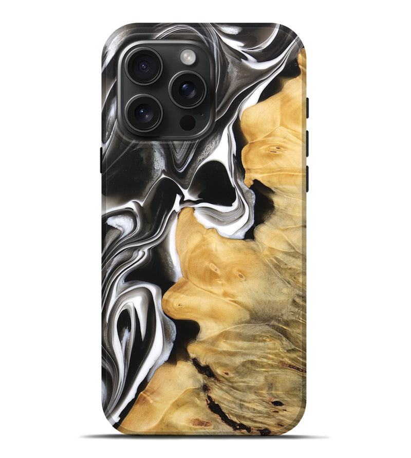 iPhone 16 Pro Max Wood Live Edge Phone Case - Yaritza (Black & White, 734589)