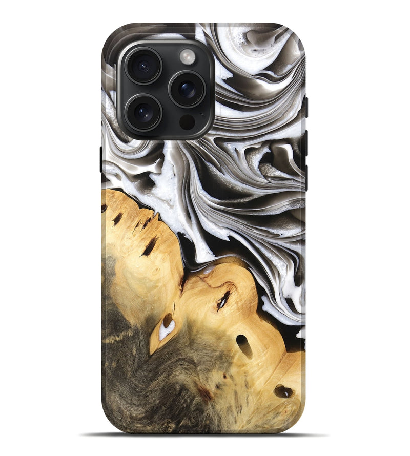 iPhone 16 Pro Max Wood Live Edge Phone Case - Marg (Black & White, 734591)
