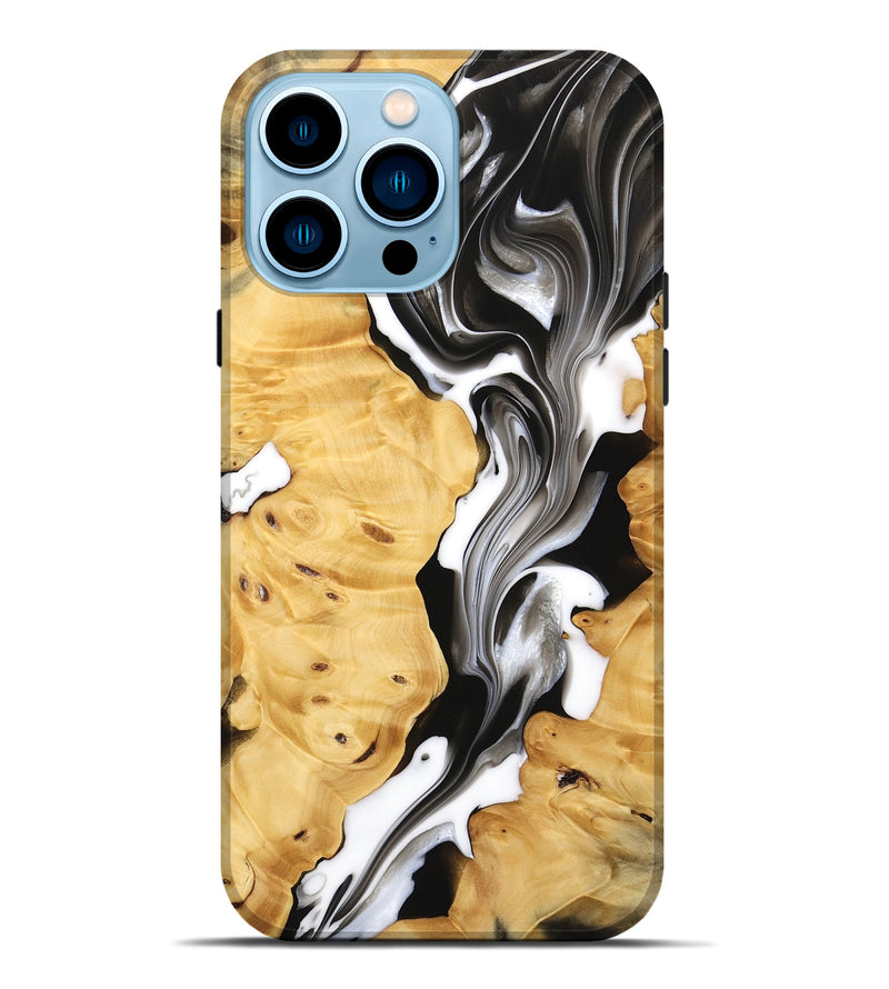 iPhone 14 Pro Max Wood Live Edge Phone Case - Felicie (Black & White, 734593)