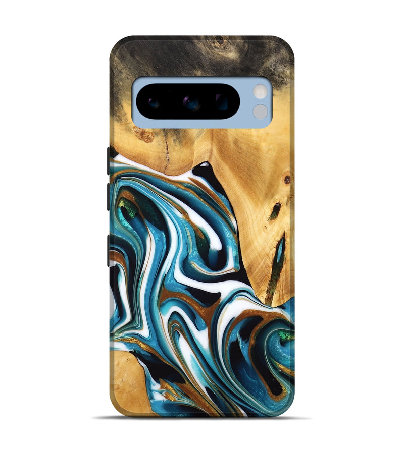Pixel 8 Pro Wood Live Edge Phone Case - Tyreek (Teal & Gold, 734600)