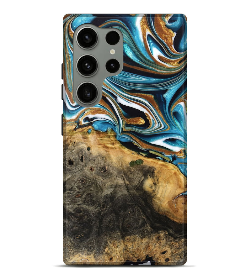 Galaxy S24 Ultra Wood Live Edge Phone Case - Rosetta (Teal & Gold, 734602)