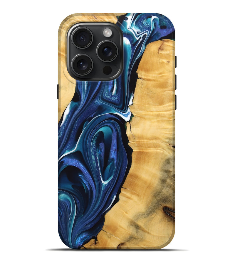 iPhone 16 Pro Max Wood Live Edge Phone Case - Miracle (Blue, 734604)
