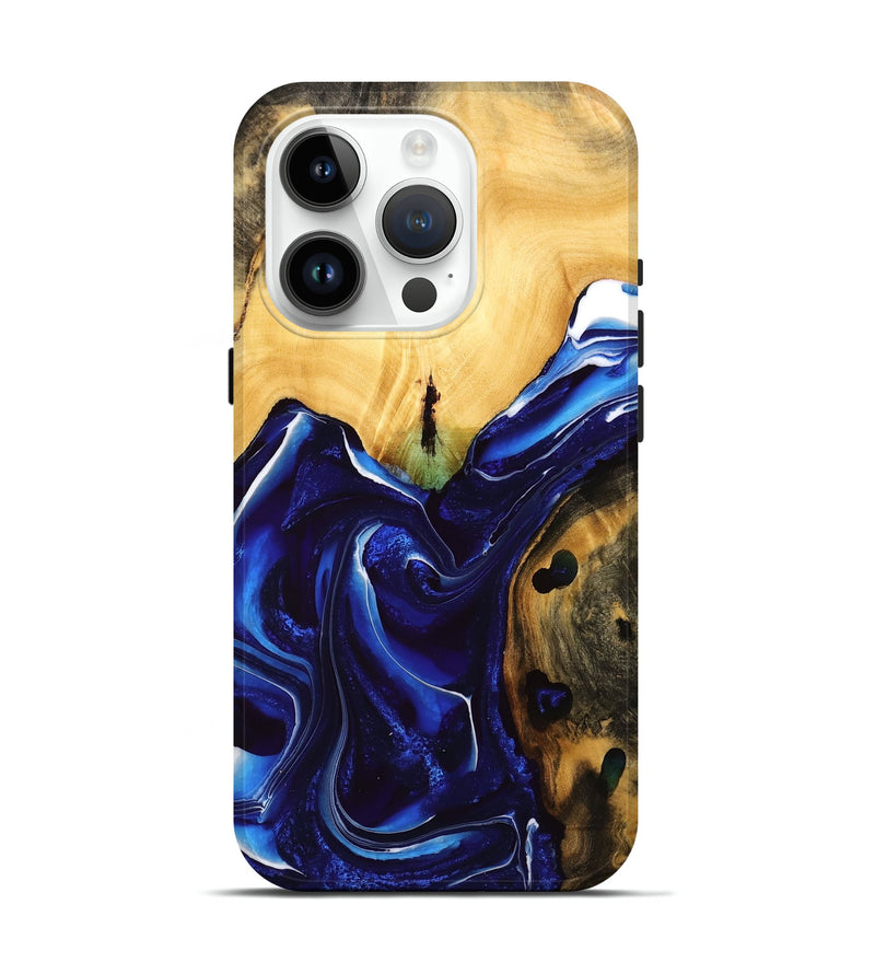 iPhone 15 Pro Wood Live Edge Phone Case - Daya (Blue, 734605)