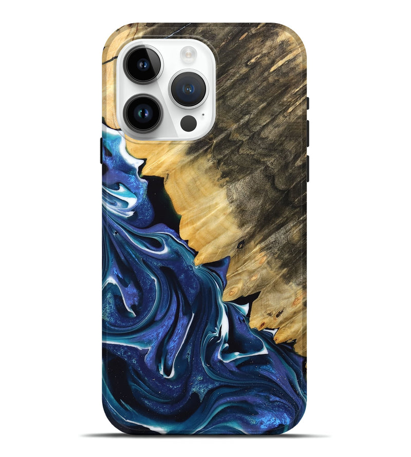 iPhone 15 Pro Max Wood Live Edge Phone Case - Ettie (Blue, 734608)