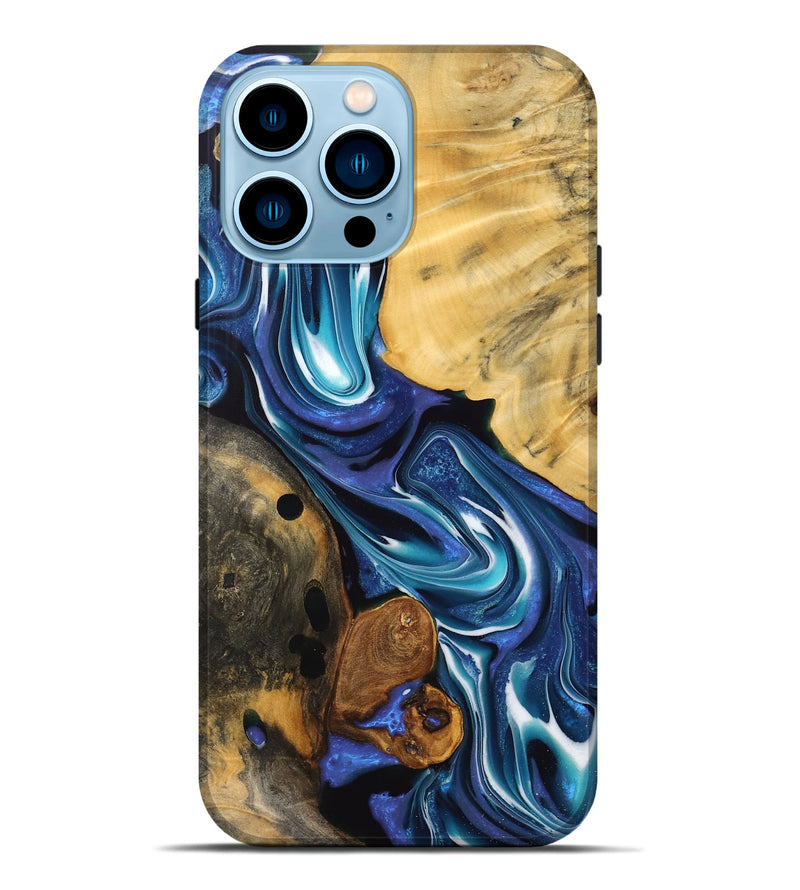iPhone 14 Pro Max Wood Live Edge Phone Case - Ervi (Blue, 734609)