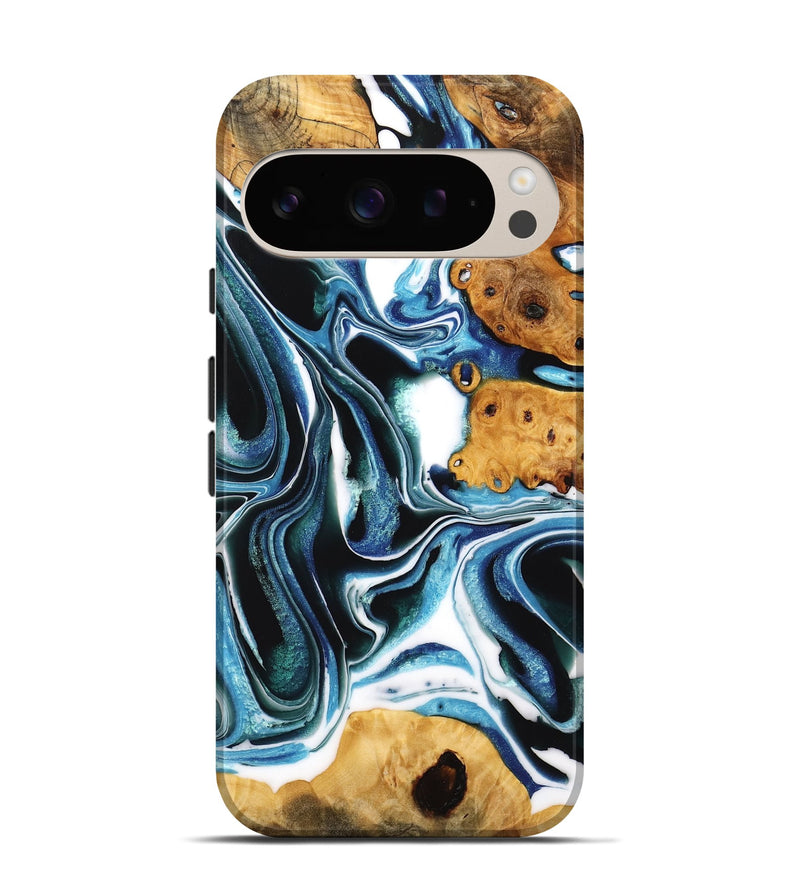 Pixel 9 Pro Wood Live Edge Phone Case - Vernice (Blue, 734611)