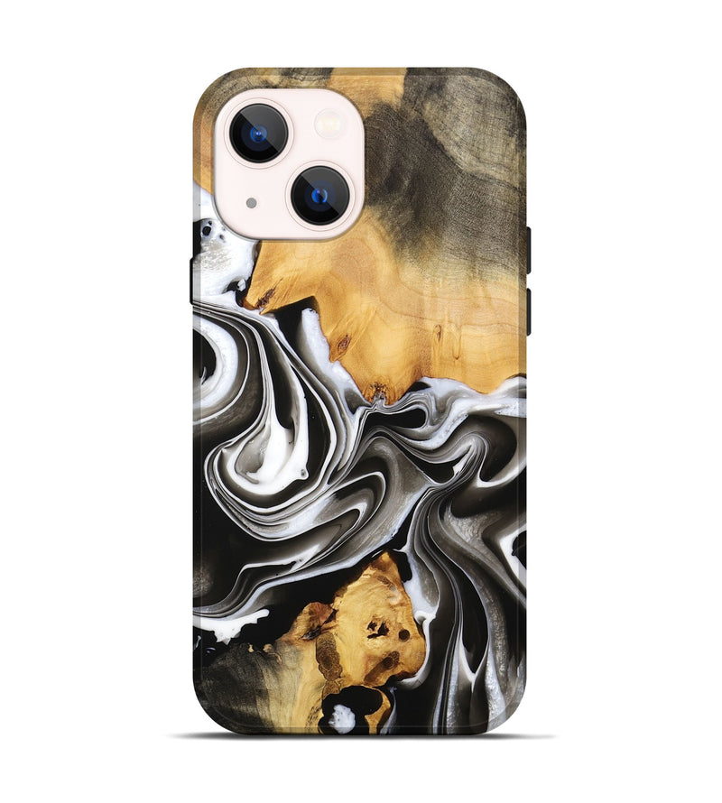 iPhone 14 Wood Live Edge Phone Case - Shaila (Black & White, 734613)