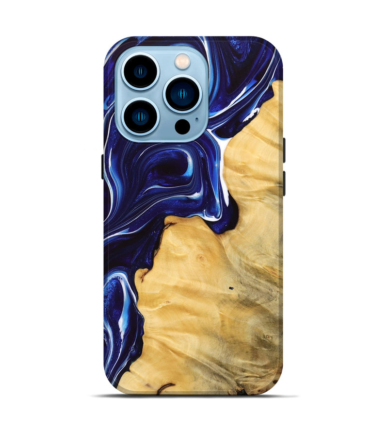 iPhone 14 Pro Wood Live Edge Phone Case - Coreen (Blue, 734621)
