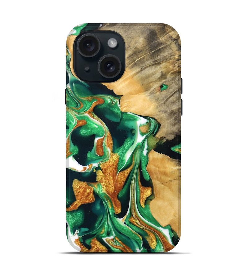 iPhone 15 Wood Live Edge Phone Case - Josue (Green, 734810)