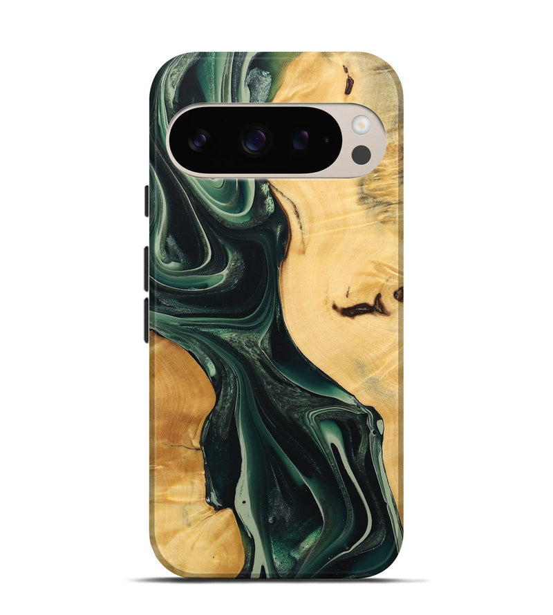 Pixel 9 Pro Wood Live Edge Phone Case - Heping (Green, 734811)