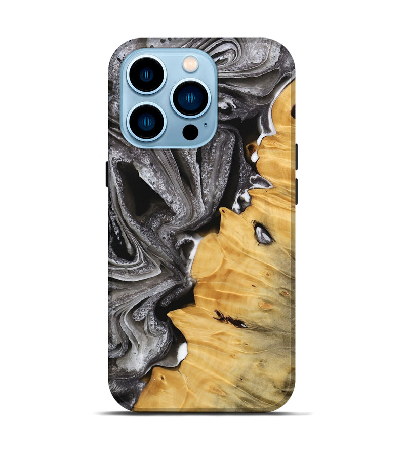 iPhone 14 Pro Wood Live Edge Phone Case - Nooshin (Black & White, 734907)