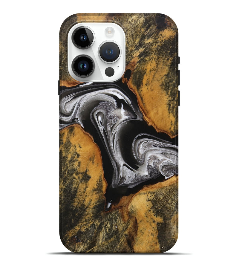 iPhone 15 Pro Max Wood Live Edge Phone Case - Raman (Black & White, 734908)