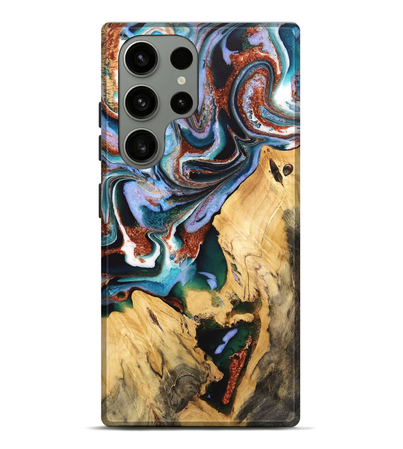 Galaxy S23 Ultra Wood Live Edge Phone Case - Fariba (Teal & Gold, 734909)