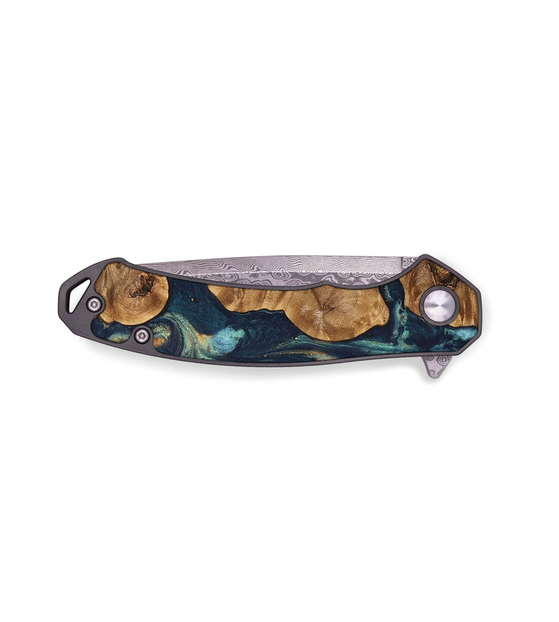 EDC Wood Pocket Knife - Wenda (Teal & Gold, 735169)