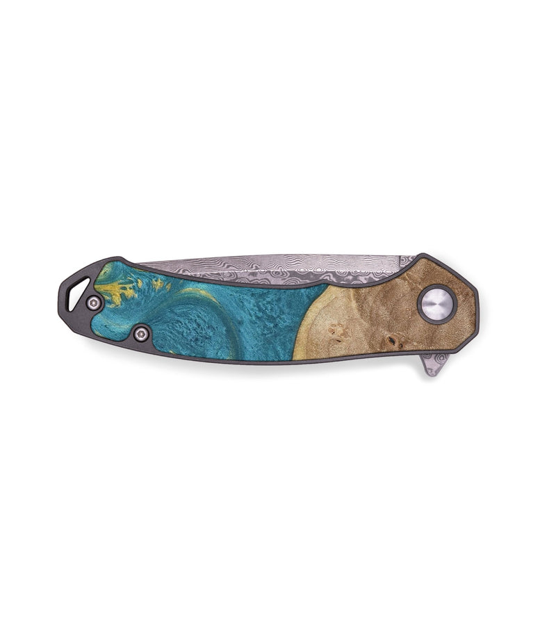 EDC Wood Pocket Knife - Jeptha (Teal & Gold, 735375)