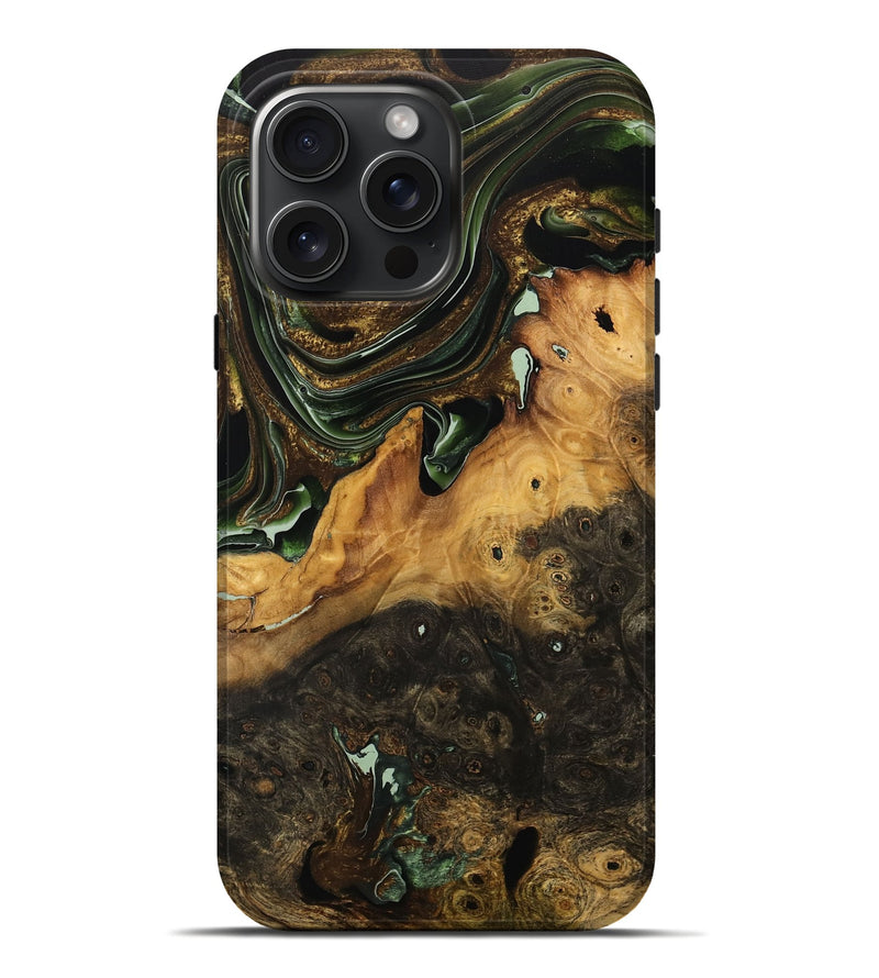 iPhone 16 Pro Max Wood Live Edge Phone Case - Gary (Green, 735554)