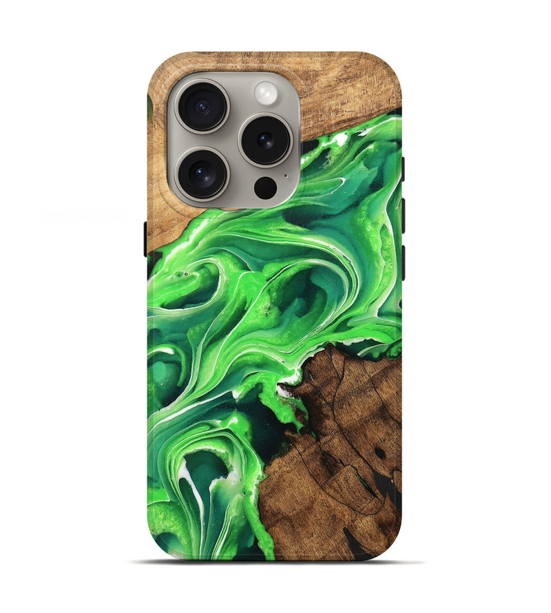iPhone 16 Pro Wood Live Edge Phone Case - Cesare (Green, 735562)