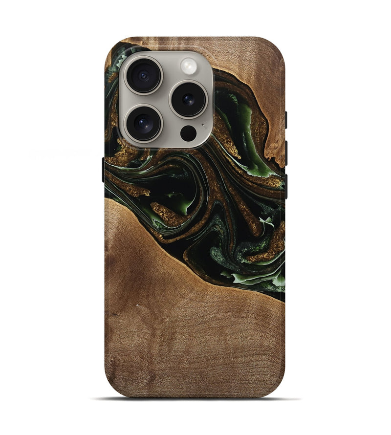 iPhone 16 Pro Wood Live Edge Phone Case - Carleen (Green, 735566)