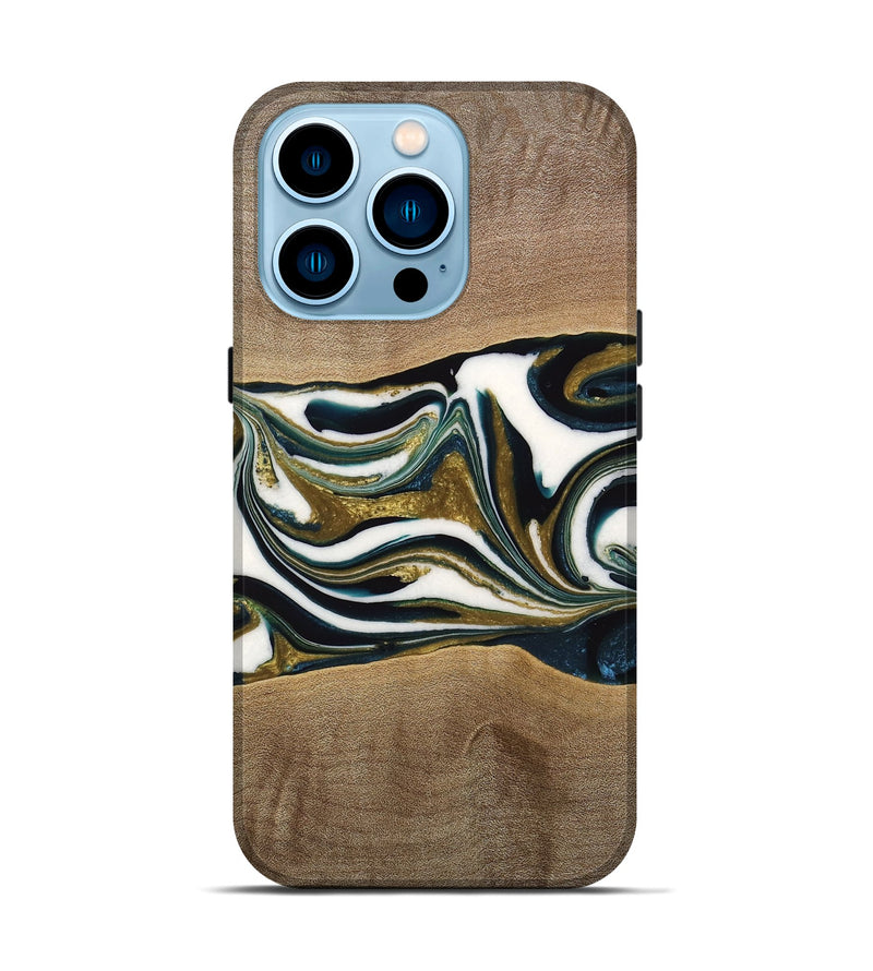 iPhone 14 Pro Wood Live Edge Phone Case - Wende (Teal & Gold, 735615)