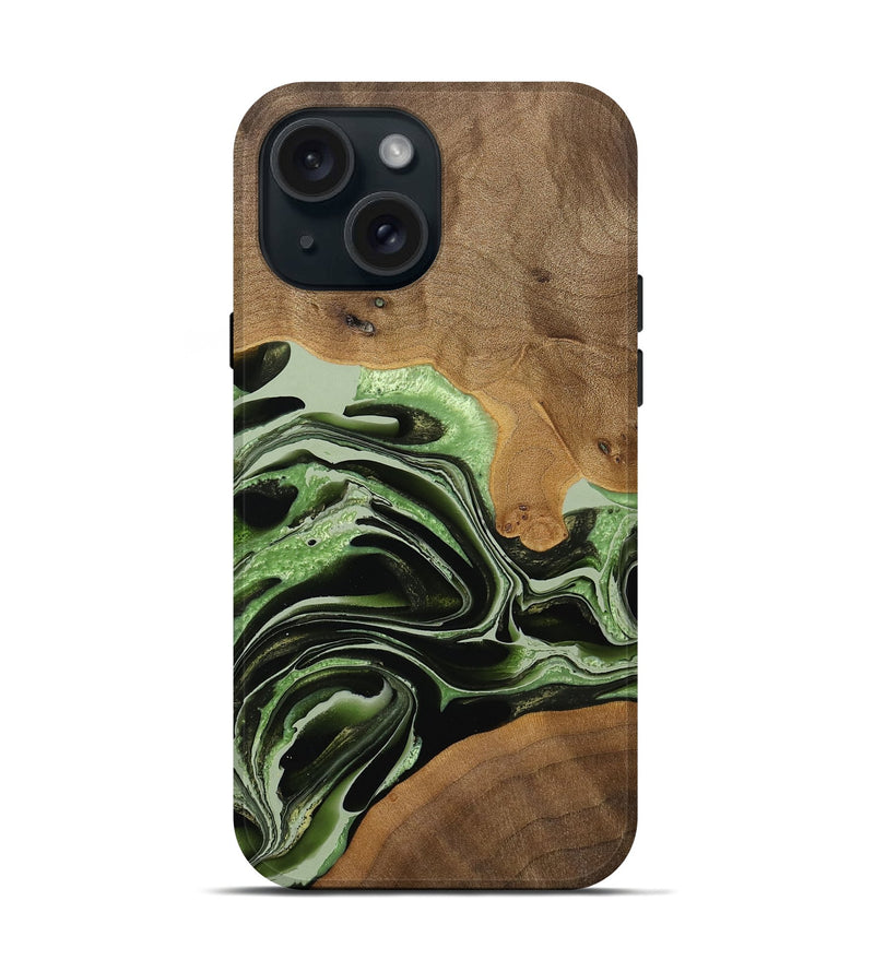iPhone 15 Wood Live Edge Phone Case - Janina (Green, 735617)