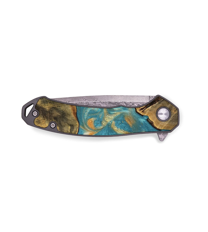 EDC Wood Pocket Knife - Jester (Teal & Gold, 735847)