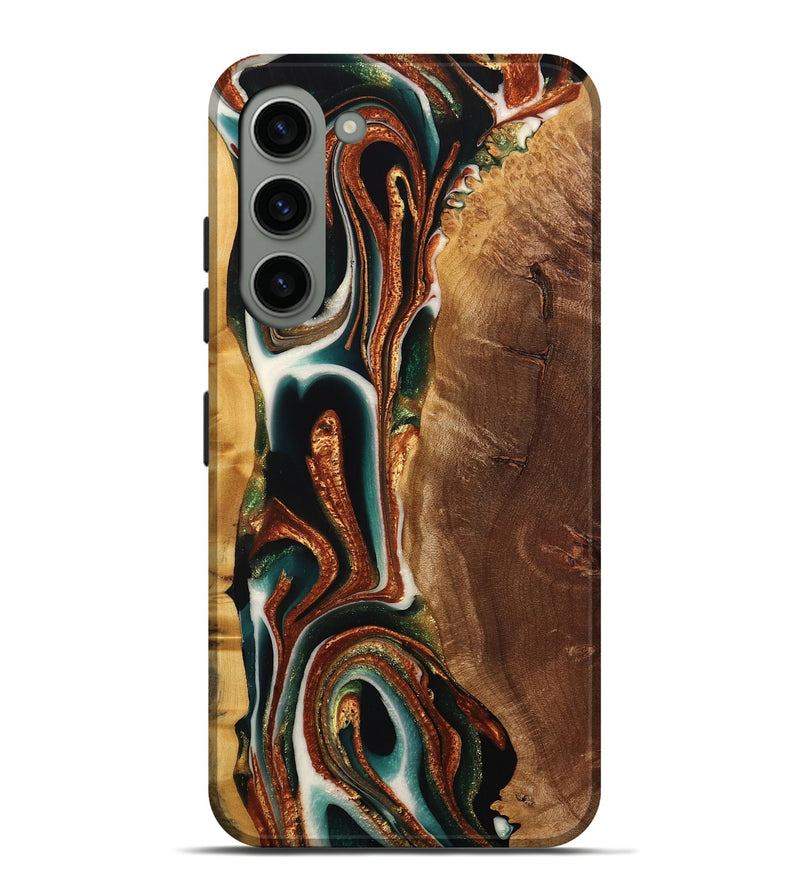Galaxy S23 Plus Wood Live Edge Phone Case - Cale (Teal & Gold, 736348)