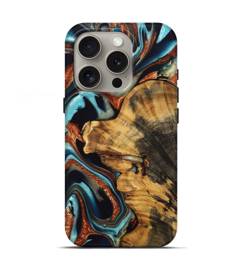 iPhone 16 Pro Wood Live Edge Phone Case - Lemmie (Teal & Gold, 736367)