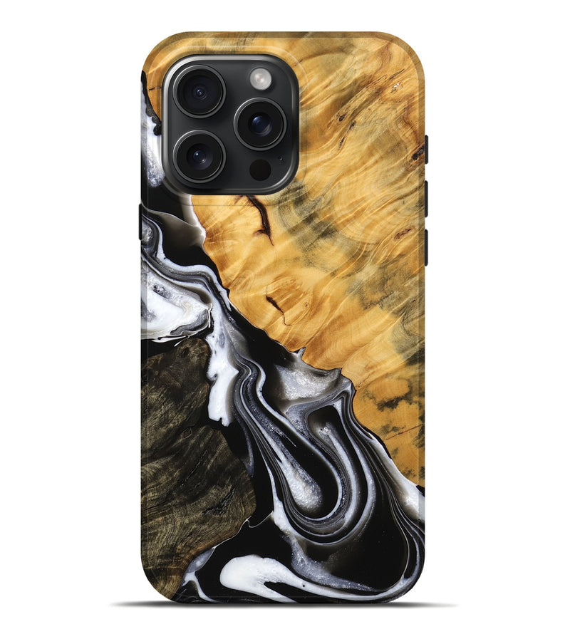 iPhone 16 Pro Max Wood Live Edge Phone Case - Tilman (Black & White, 736368)