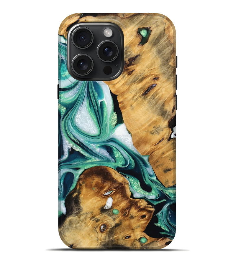 iPhone 16 Pro Max Wood Live Edge Phone Case - Kaylene (Green, 736374)