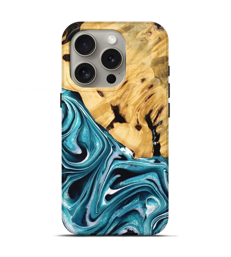 iPhone 16 Pro Wood Live Edge Phone Case - Chuan (Blue, 736378)