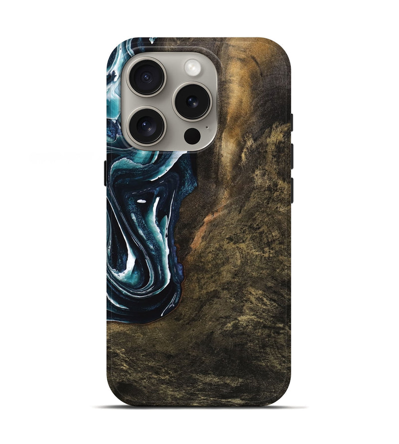 iPhone 16 Pro Wood Live Edge Phone Case - Carm (Blue, 736379)