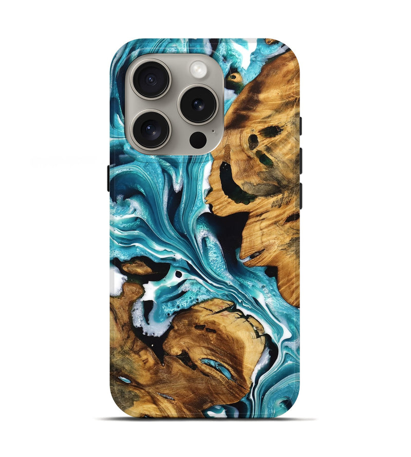 iPhone 16 Pro Wood Live Edge Phone Case - Starr (Blue, 736381)