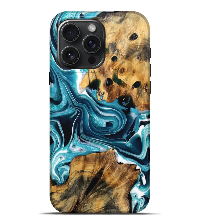 iPhone 16 Pro Max Wood Live Edge Phone Case - Verna (Blue, 736385)