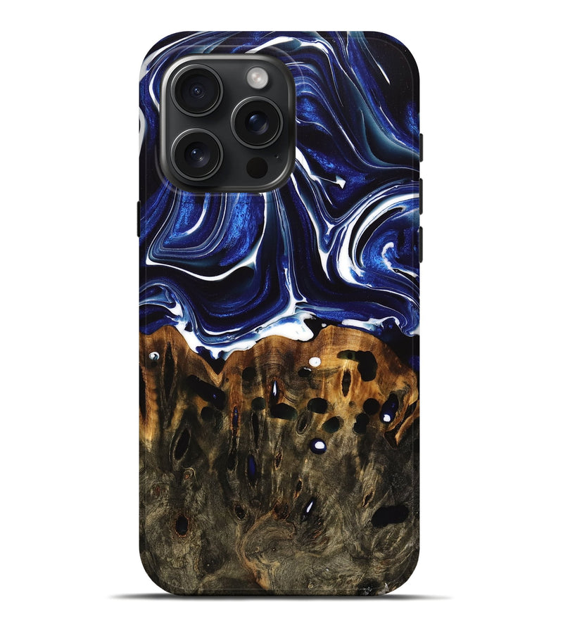 iPhone 16 Pro Max Wood Live Edge Phone Case - Ephriam (Blue, 736536)