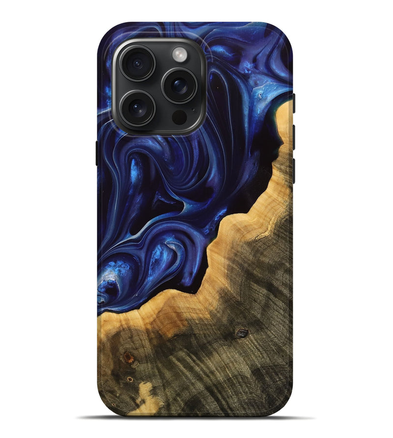 iPhone 16 Pro Max Wood Live Edge Phone Case - Gyula (Blue, 737334)