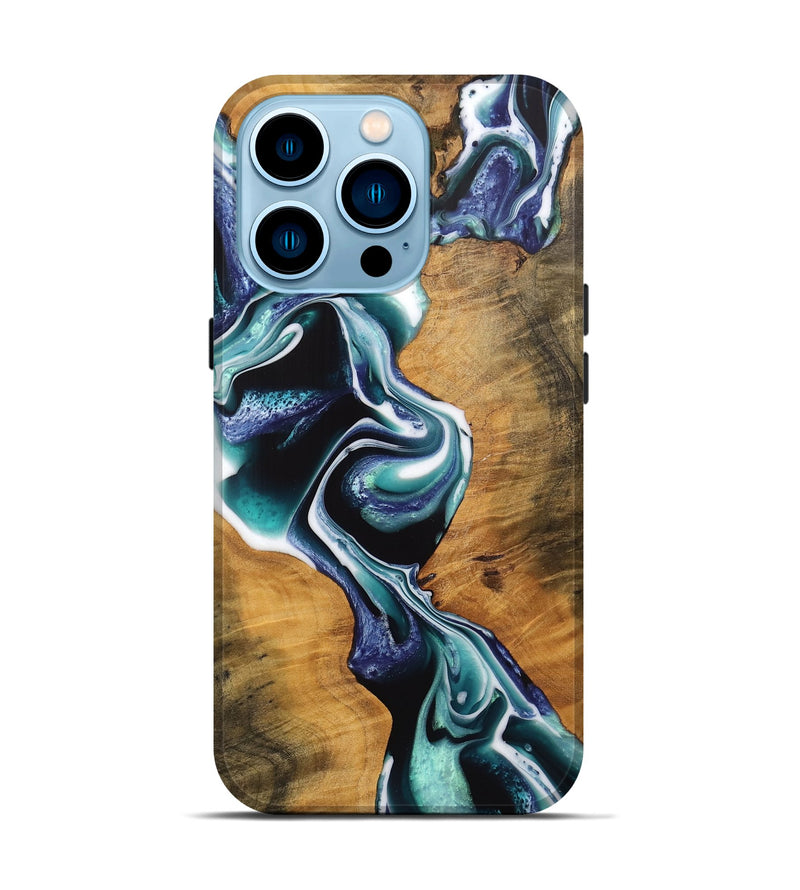 iPhone 14 Pro Wood Live Edge Phone Case - Autry (Blue, 737335)