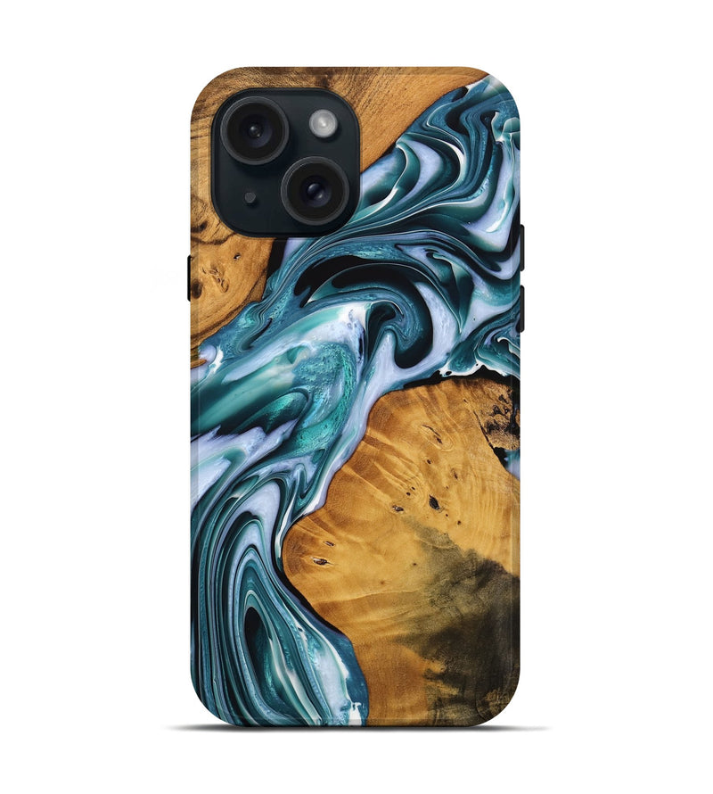 iPhone 15 Wood Live Edge Phone Case - Samual (Blue, 737339)
