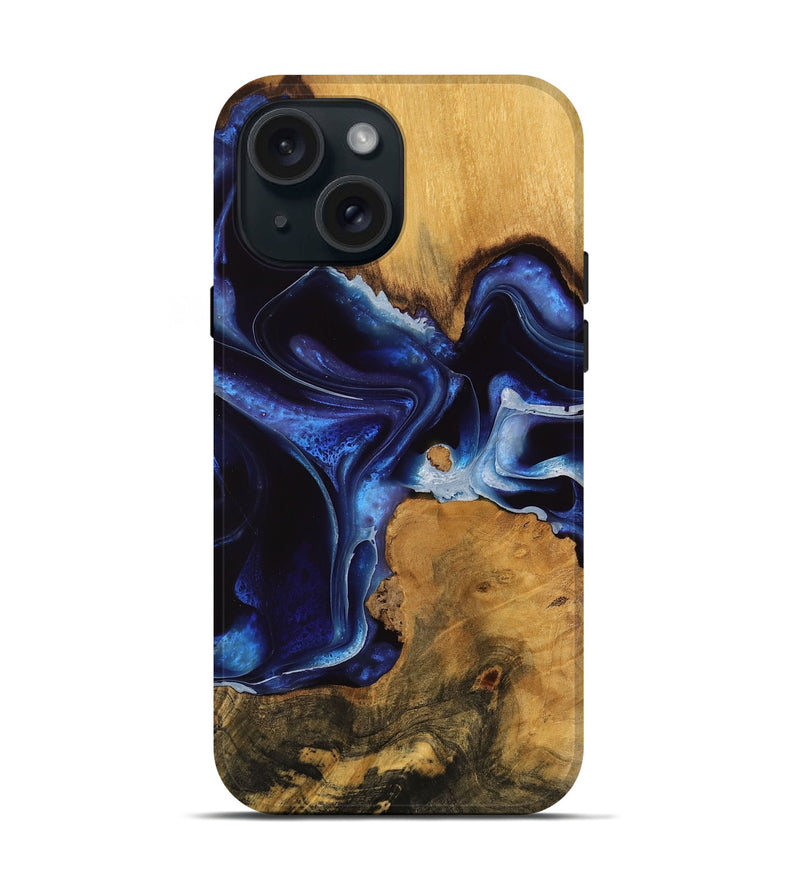 iPhone 15 Wood Live Edge Phone Case - Kayla (Blue, 737341)