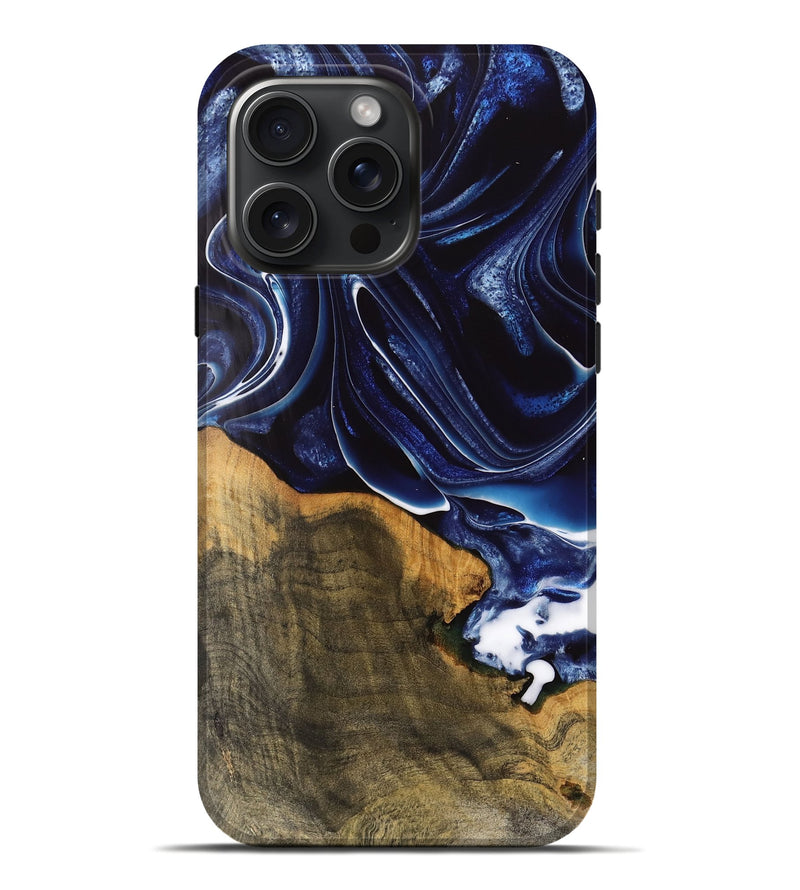 iPhone 16 Pro Max Wood Live Edge Phone Case - Bulent (Blue, 737354)