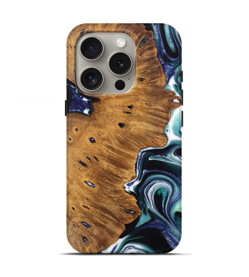 iPhone 16 Pro Wood Live Edge Phone Case - Omer (Blue, 737364)