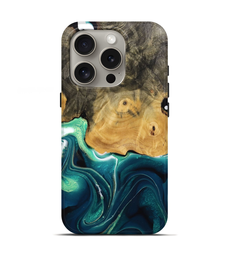iPhone 16 Pro Wood Live Edge Phone Case - Cyril (Green, 737679)