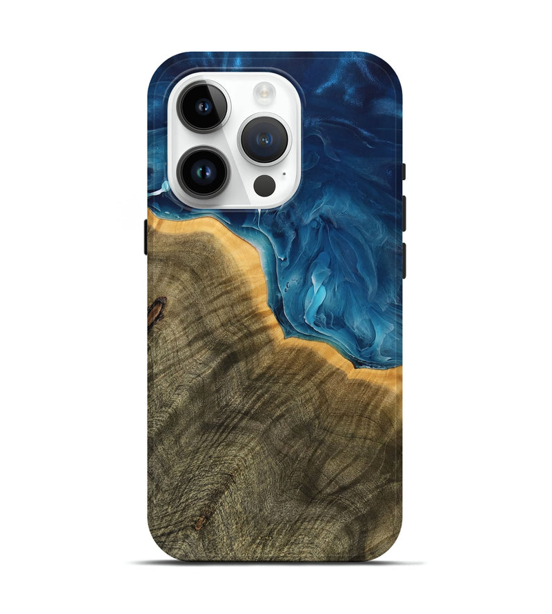 iPhone 15 Pro Wood Live Edge Phone Case - Jared (Blue, 737686)