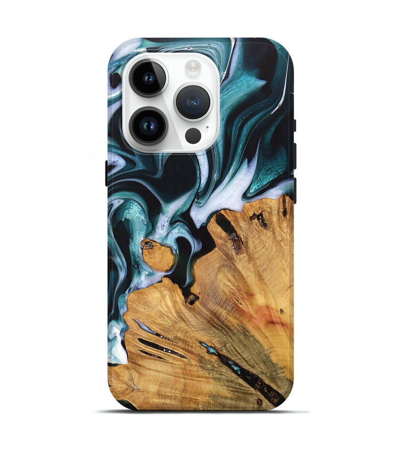 iPhone 15 Pro Wood Live Edge Phone Case - Renae (Blue, 737753)