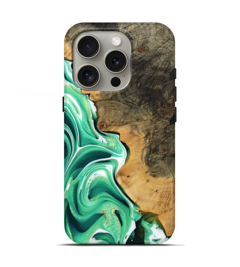 iPhone 16 Pro Wood Live Edge Phone Case - Akeelah (Green, 737941)