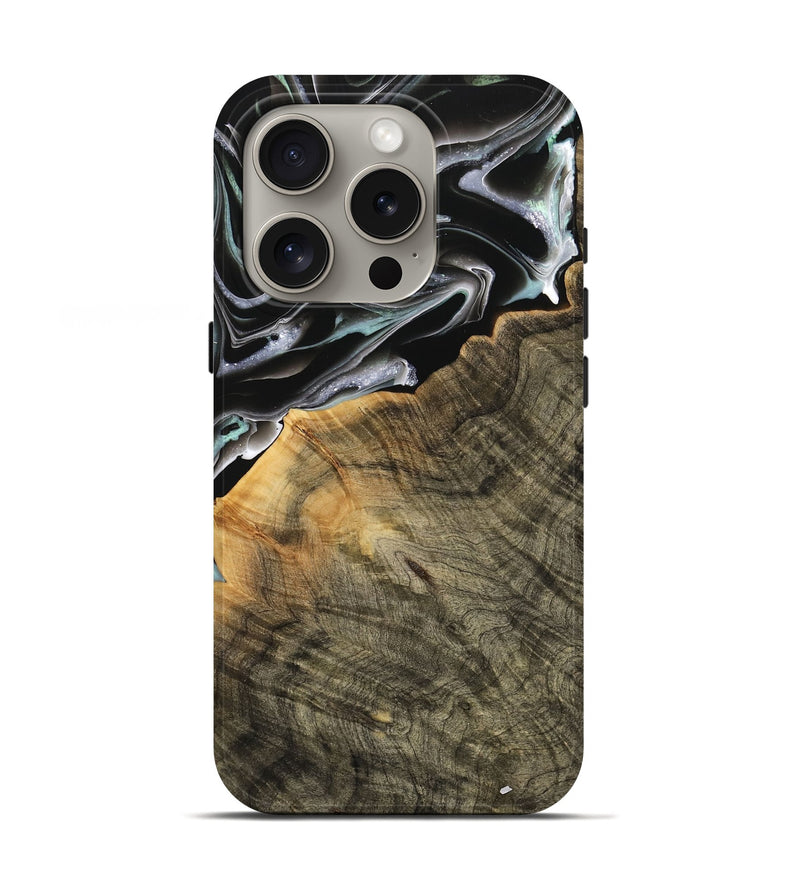 iPhone 16 Pro Wood Live Edge Phone Case - Sanjoy (Black & White, 737946)