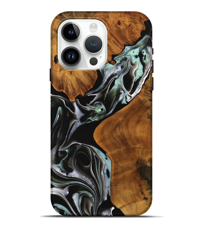 iPhone 15 Pro Max Wood Live Edge Phone Case - Bihari (Black & White, 737947)