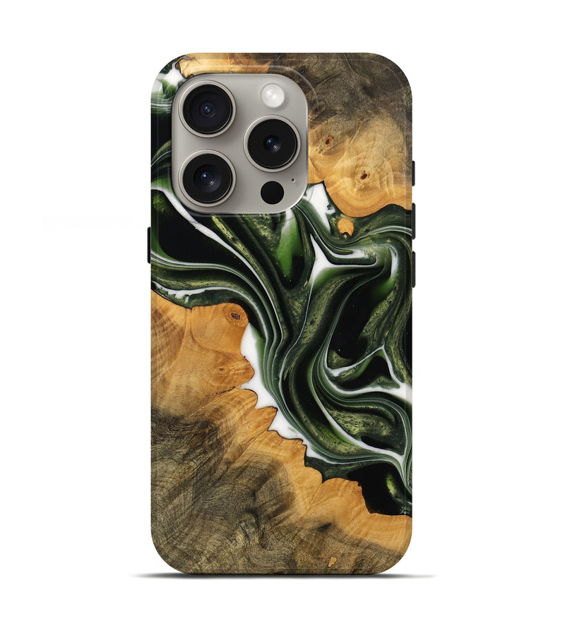 iPhone 16 Pro Wood Live Edge Phone Case - Ardith (Green, 737949)