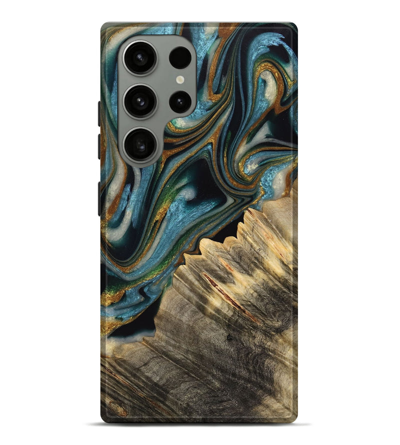 Galaxy S23 Ultra Wood Live Edge Phone Case - Kaylah (Teal & Gold, 737999)