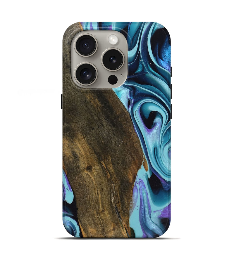iPhone 16 Pro Wood Live Edge Phone Case - Isabel (Blue, 738043)