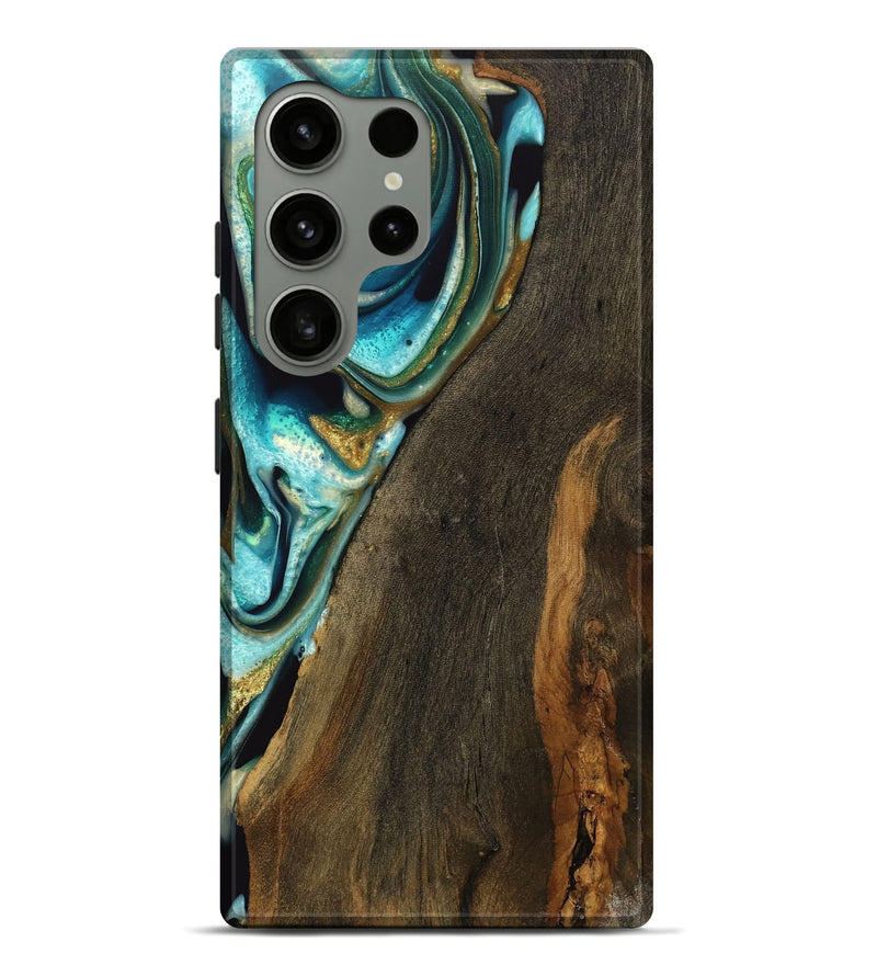 Galaxy S24 Ultra Wood Live Edge Phone Case - Anader (Teal & Gold, 738045)